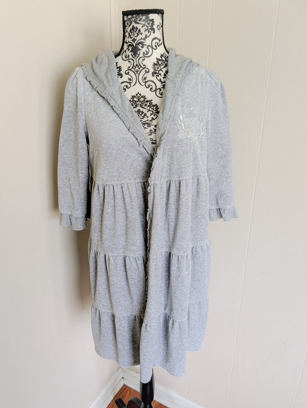 Juicy Couture Hooded Grey Short Tiered Robe